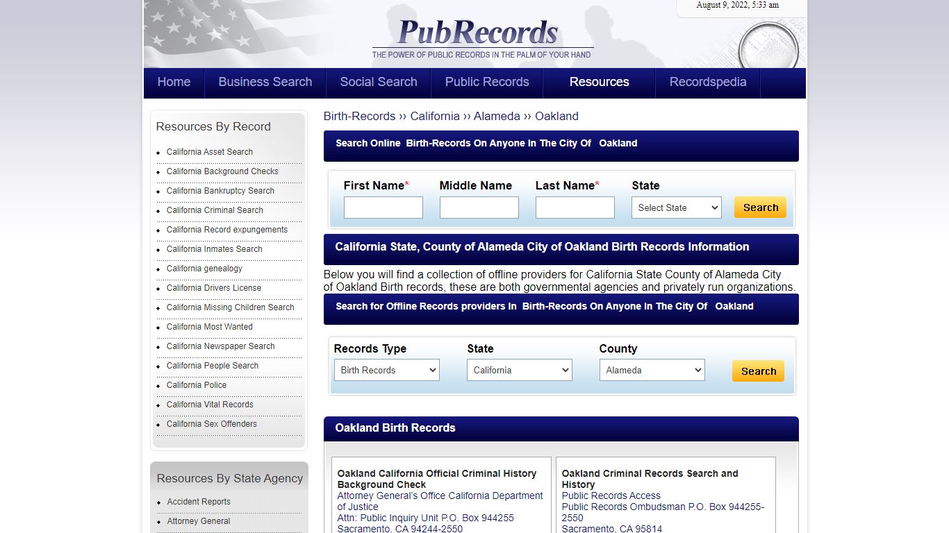 Oakland, Alameda County, California Birth Records